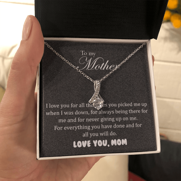 Beautiful sparkly pendant for mom, I love for all the times you picked me up when I was down,necklace gift box for mother day, to my mother daughter necklace