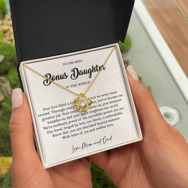 Christmas gift 18k yellow gold necklace bonus daughter - to the best bonus daughter in a world