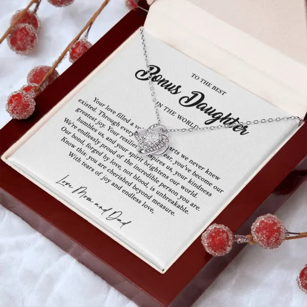 Christmas gift 14k white gold necklace for bonus daughter - to the best bonus daughter in the world message card necklace