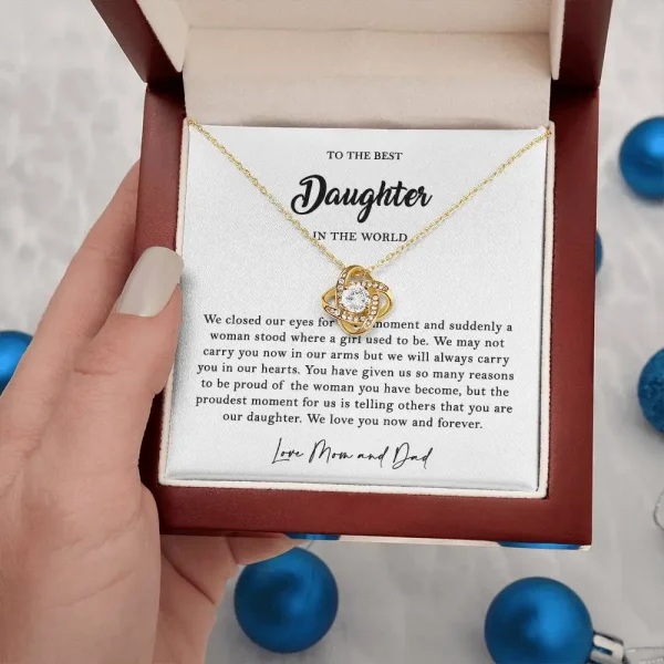 To the best daughter necklace for birthday, christmas daughter 18k yellow gold with led box necklace