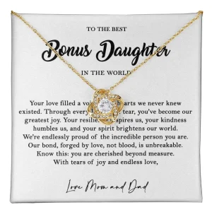 Christmas gift 18k yellow gold necklace bonus daughter - to the best bonus daughter in a world