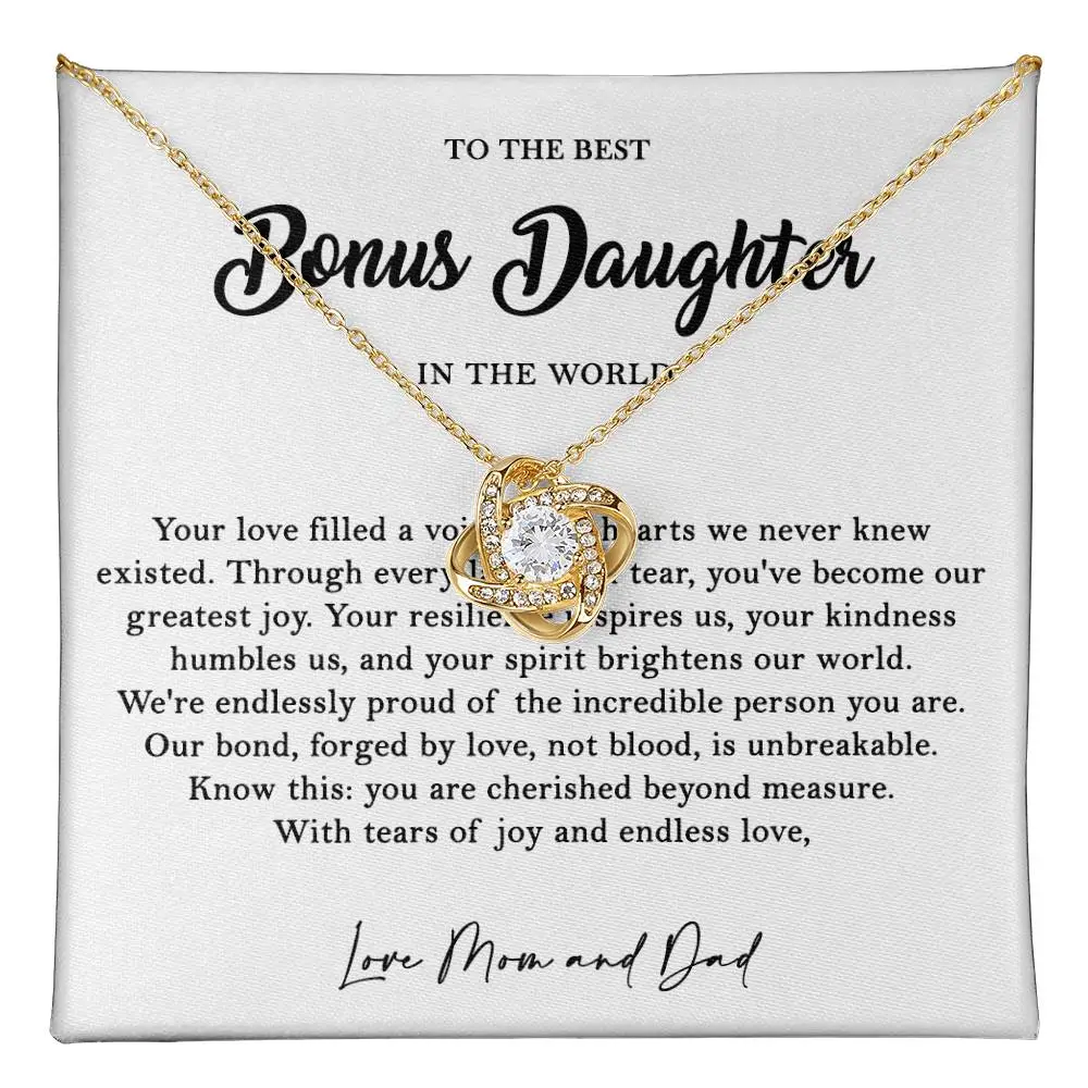 Christmas gift for bonus daughter 18k yellow gold necklace - to the best bonus daughter message card necklace