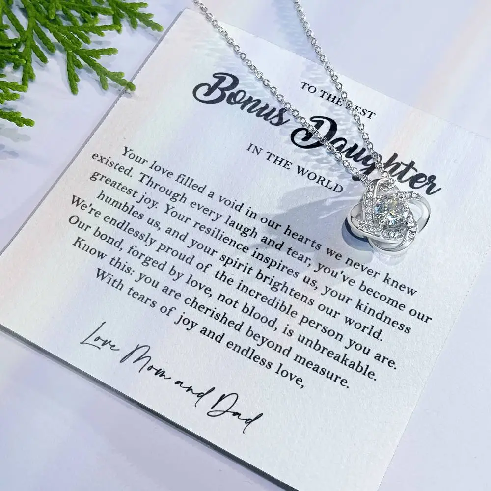 Christmas gift 14k white gold necklace for bonus daughter -  to the best bonus daughter in the world message card necklace